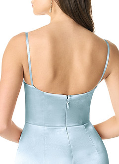Azazie Liv Vestidos de damas de honor Vestido de Azul Cielo de Satén Metálico de Corte Recto Convertible con Vestidos sin tirantes image9