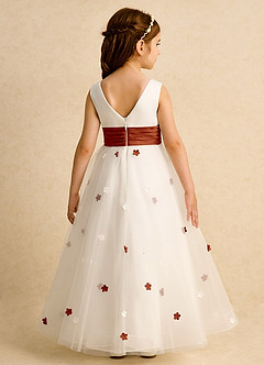 Azazie Cricket Flower Girl Dresses Ivory Paprika Ball-Gown Pleated Matte Satin Dress image2