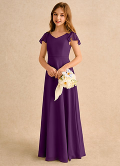 Azazie Nari Girls Formal Blumenmädchenkleider A-Linie mit ärmel Chiffon Kleid Traube image3