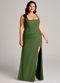 Azazie Mero Bridesmaid Dresses Olive Sheath Pleated Chiffon Dress image13