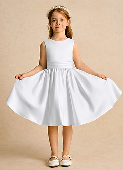 Azazie Sosie Flower Girl Dresses White White A-Line Pleated Matte Satin Dress image2