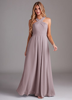 Azazie Dixie Bridesmaid Dresses Dusk A-Line Halter Pleated Chiffon Dress image3