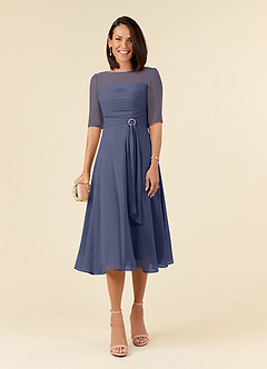 Azazie Naomi Abiti per la Madre della Sposa Abito A-Line in Chiffon Plissettato con Scollo a Barca Stormy image1