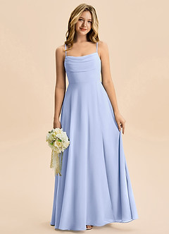 Azazie Bear Junior A-linja Pliseerattu Sifonki Lattian pituus Nuorempi morsiusneito Pukeutua image1