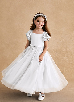 Azazie Suzy vestidos de niña de las flores Vestido de Blanco de Tul de Corte En A con Con mangas image4