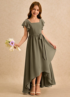 Azazie Milly Girls Formal Flower Girl Dresses Willow Green A-Line Pleated Chiffon Dress image1