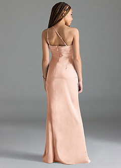 Azazie Eren Junior Rose Gold Sheath Pleated Stretch Satin Dress image2