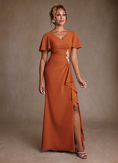 Azazie Suffolk Mother of the Bride Dresses Cinnamon A-Line Pleated Chiffon Dress image1