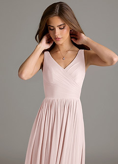 Azazie Keyla Bridesmaid Dresses Blushing Pink A-Line Pleated Mesh Dress image7