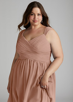 Azazie Angie Robes de demoiselle d'honneur Robe Trapèze en Mousseline de soie Corset Champagne Rosé image16