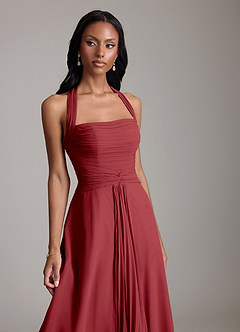 Azazie Clarisa Bridesmaid Dresses Pomegranate A-Line Pleated Chiffon Dress image3