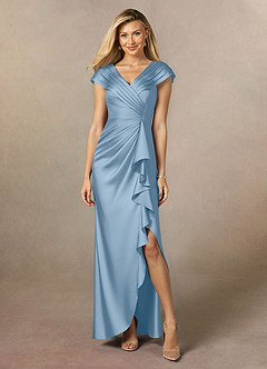 Azazie Anderson Mother of the Bride Dresses Powder Blue A-Line Pleated Stretch Satin Dress image1
