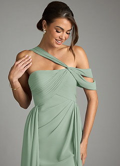 Azazie Kassandra Bridesmaid Dresses Agave A-Line Off the Shoulder Chiffon Dress image2