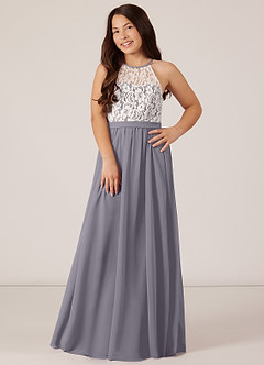 Azazie Fahari Junior A-Linie Spitze Chiffon Kleid Dusty Sage image2