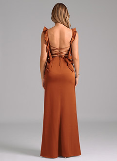 Azazie Jessamine Bridesmaid Dresses Cinnamon A-Line Corset Stretch Satin Dress image6