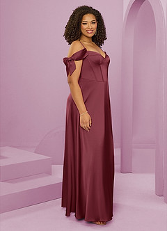 Barbie ♥ Azazie Final Sale Dusty Blue A-Line Off the Shoulder Stretch Satin Dress image12