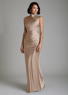 Azazie Lumia Robes de demoiselle d'honneur Robe Fourreau en Satin extensible Corset Taupe image5
