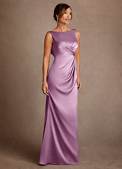 Azazie Baltimore vestidos de madre de la novia Vestido de Glicinia de Satén Elástico de Corte en A con Plisado image4