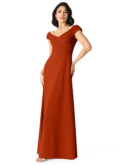 Azazie Evita Bridesmaid Dresses Paprika A-Line Off the Shoulder Stretch Crepe Dress image3