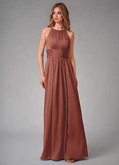 Azazie Bonnie Bridesmaid Dresses Auburn A-Line Pleated Stretch Satin Dress image6