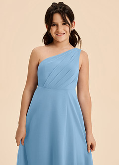 Azazie Phaedra Junior Vestido de Azul Acero de Gasa de Corte en A con Plisado image5