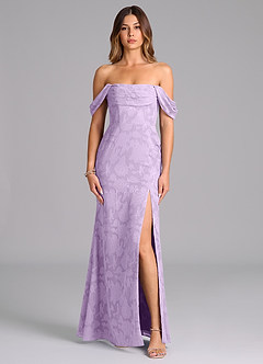 Azazie Saige Bridesmaid Dresses Lilac A-Line Off the Shoulder Floral Burnout Convertible Dress image4