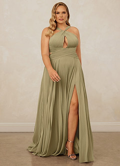 Christian Siriano Bridal for Azazie 1009 Bridesmaid Dresses Moss Green A-Line Pleated Chiffon Dress image9