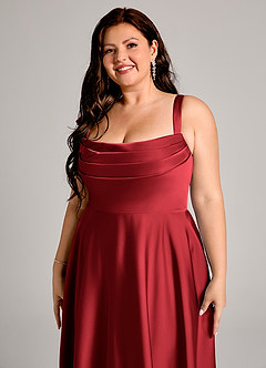 Azazie Shaude Robes de demoiselle d'honneur Robe Trapèze en Satin extensible Plissée Écarlate image9