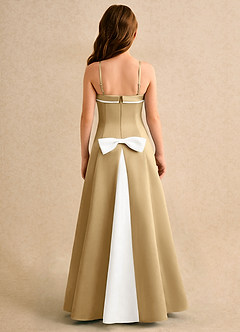 Azazie Izel Girls Formal Flower Girl Dresses Ivory Gold A-Line Pleated Matte Satin Dress image7