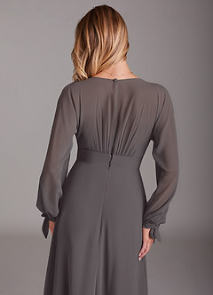 Azazie Matilda Bridesmaid Dresses Steel Grey A-Line Long Sleeve Chiffon Dress image8