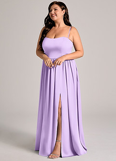 Azazie Calianna Robes de demoiselle d'honneur Robe Trapèze Convertible en Satin extensible Épaule décolletée Lilas image10