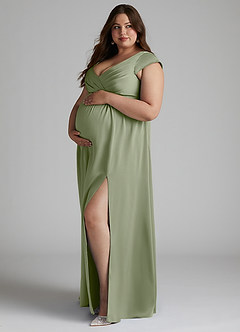 Azazie Allessia Maternity Bridesmaid Dresses A-Line Pleated Stretch Satin Floor-Length Dress image8