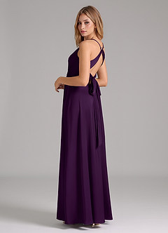 Azazie Evalleen Bridesmaid Dresses Grape A-Line Pleated Stretch Satin Dress image7