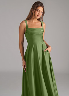 Azazie Shaude Bridesmaid Dresses Juniper A-Line Pleated Stretch Satin Dress image2