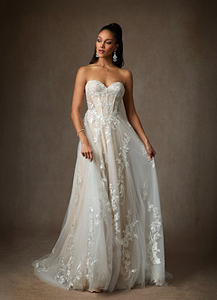 Azazie Aurorie Wedding Dresses Diamond White Nude A-Line Sequins Tulle Dress image4