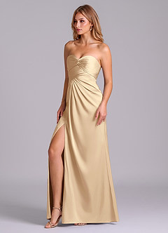 Azazie Sabrine Final Sale Champagne A-Line Sweetheart Neckline Stretch Satin Dress image4