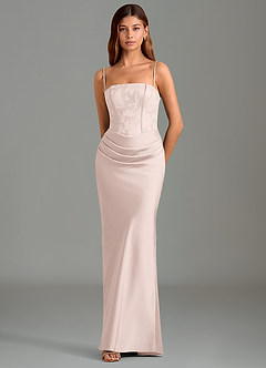 Azazie Emilia Suknie dla druhen Syrena Bez ramiączek Satyna elastyczna Do ziemi Sukienka image4