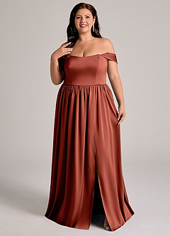Azazie Calianna Brautjungfernkleider Wandelbar A-Linie Schulterfrei Stretch-Satin Kleid Terrakotta image8