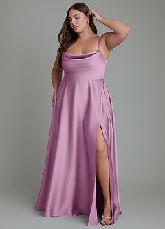 Azazie Elle Robes de demoiselle d'honneur Robe Trapèze en Satin extensible Plissé Glycine image11
