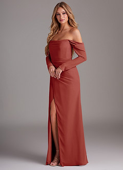 Azazie Hallie Brautjungfernkleider Meerjungfrau-Linie Langarm Chiffon Kleid Terrakotta image3