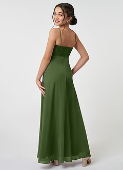 Azazie Sonya Junior A-Linie Spitze Chiffon Kleid Olivgrün image4