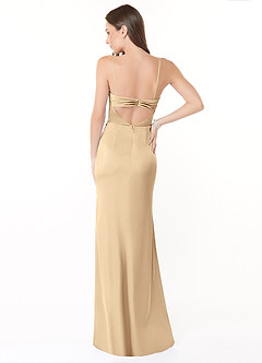 Azazie Leonis Bridesmaid Dresses Champagne Mermaid Pleated Stretch Satin Convertible Dress image3