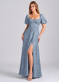 Azazie Mirian Bridesmaid Dresses Dusty Blue A-Line Sweetheart Neckline Floral Burnout Dress image4