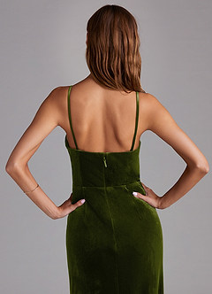 Azazie Maci Bridesmaid Dresses Olive Sheath Pleated Velvet Dress image5