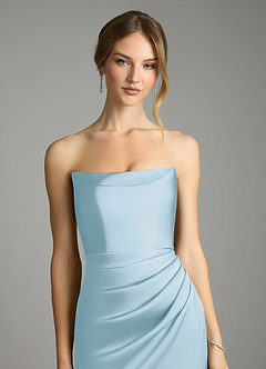 Azazie Leonis Bridesmaid Dresses Sky Blue Mermaid Pleated Stretch Satin Convertible Dress image4