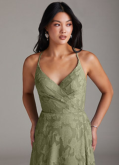 Azazie Davis Abiti da Damigella Abito A-Line in Burnout Floreale Plissettato Pistacchio image5