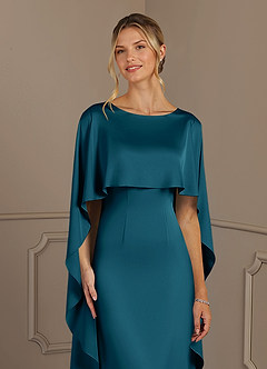 Azazie Eli Mother of the Bride Dresses Ink Blue Sheath Boatneck Stretch Satin Dress image5