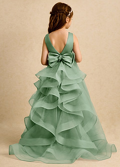 Azazie Lior Robe Demoiselle D'honneur Fillette Robe Princesse en Tulle Plissée Matcha image1