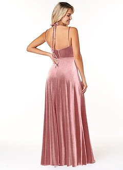 Azazie Sora Final Sale Terracotta A-Line Halter Bow Velvet Dress image2