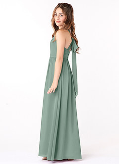 Azazie Jaylah Junior Steel Blue A-Line Ruched Chiffon Dress image3
